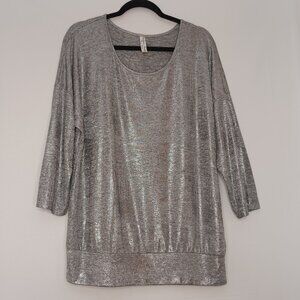 Women's PerSeption Concept Shiny Silver Tunic New Years Eve Going out Top Sz XL